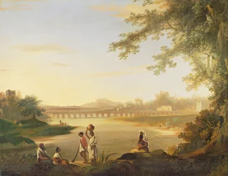 El puente Marmalong, con un cipay y nativos en primer plano, c.1783