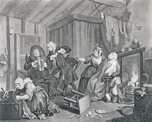 El progreso de una ramera, Placa Cinco: Expira mientras los doctores discuten, 1732