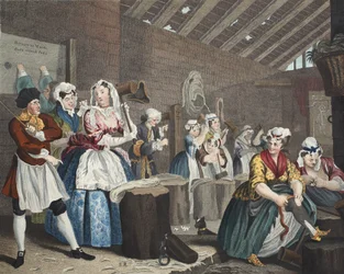 El progreso de una ramera, lámina IV: Escena en Bridewell, ilustración de 