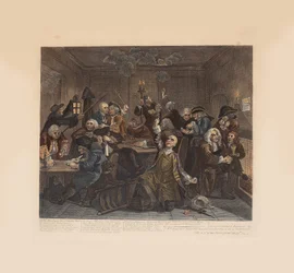 El progreso de un libertino, Placa 6: Escena en una casa de juego, ca. 1735