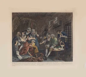El progreso de un libertino, Placa 7: La escena de la prisión, ca 1735