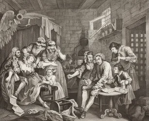 A Rake’s Progress, Plate 7: El libertino en prisión. 1735