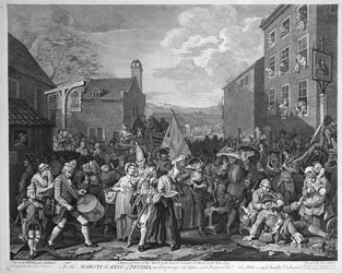 Una representación de la marcha de los guardias hacia Escocia en el año 1745, publicada en 1750
