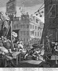Beer Street, Londres, grabado por William Hogarth, Reino Unido