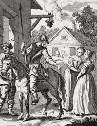 Don Quijote y Sancho Panza en una posada, publicado en 1798