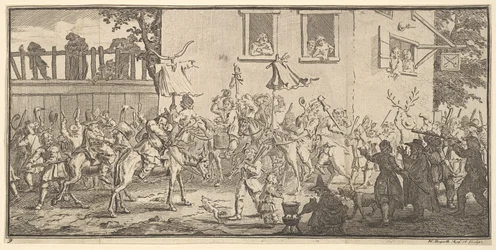 Hudibras y el Skimmington Diecisiete pequeñas ilustraciones para Hudibras de Samuel Butler, 1721-26