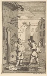 Hudibras y Ralpho discutiendo Diecisiete pequeñas ilustraciones para Hudibras de Samuel Butler, 1721-26