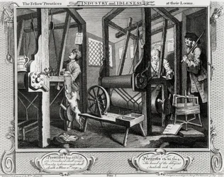 Industria y Ociosidad, Los Compañeros Aprendices en sus Telares, placa 1