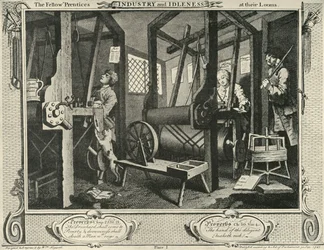 Interior de un taller de tejedores, 1747, 1925