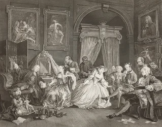 Marriage à la Mode / Matrimonio a la moda. Lámina 4: El tocador / El lever de la condesa. 1745