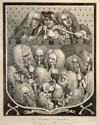 La Compañía de los Sepultureros, caricatura grabada por William Hogarth