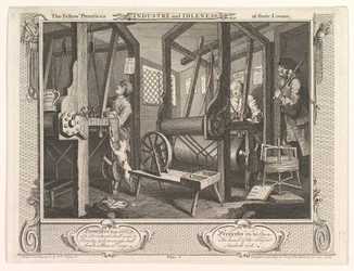 Los aprendices en sus telares Industria y Ociosidad, placa 1, 30 de septiembre de 1747