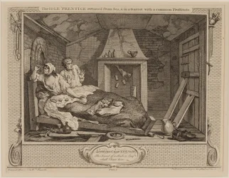 El aprendiz ocioso regresado del mar y en un desván con una prostituta común, de la serie "Industria y Ociosidad", octubre 1747