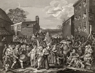 La Marcha a Finchley, grabado por T.E. Nicholson, de 