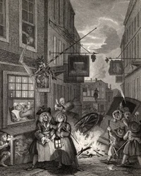 Momentos del día: noche, de «Las obras de William Hogarth», publicado en 1833