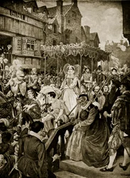 María Reina de Escocia entra en Edimburgo, 1561, ilustración de 
