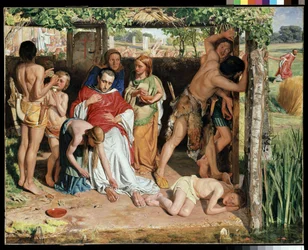 Una familia británica convertida que protege a un misionero cristiano de la persecución de los druidas, 1850