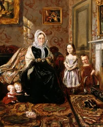Retrato de grupo de la suegra de Henry Clark, la Sra. Davies, y cuatro de sus hijos en la sala de estar de su casa, 186 High Street, Homerton, c.1846
