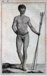 Hombre Khoikhoi (Hotentote), de Viajes de Le Vaillant al interior de África por el Cabo de Buena Esperanza, en los años 1783