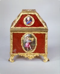 Cofre de George III que contiene un reloj de verge al estilo de James Cox, c.1770