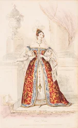 Una dama en traje de corte de inspiración medieval