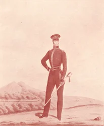 Oficial de los Rifles del Ejército de Madrás, uniforme informal, c1837-1843, 1909