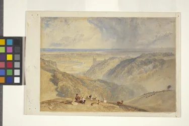 Arundel On The River Arun, según JMW Turner (acuarela y gouache sobre papel blanco)