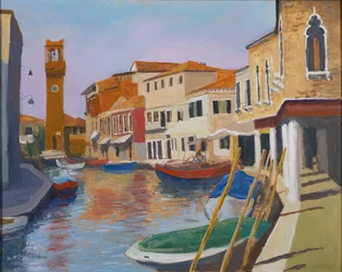 Torre del reloj de Burano, 2000 (óleo sobre tabla)