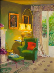 Cojín rojo (óleo sobre tabla)
