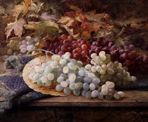 Uvas rojas y blancas. Pintura de William Jabez Muckley (1837-1905) Colección privada.