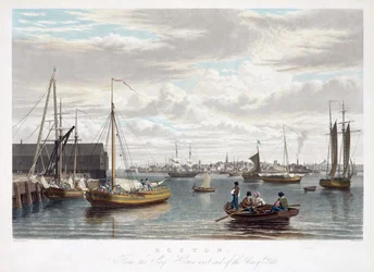 Boston, desde el Ship House, extremo oeste del astillero naval, c.1833