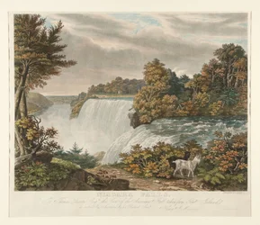 Cataratas del Niágara. A Thomas Dixon Esq. se dedica respetuosamente esta vista de la catarata americana, tomada desde Goat Island