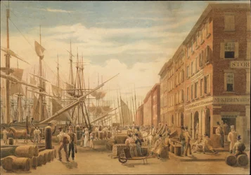 Vista de South Street desde Maiden Lane, Nueva York
