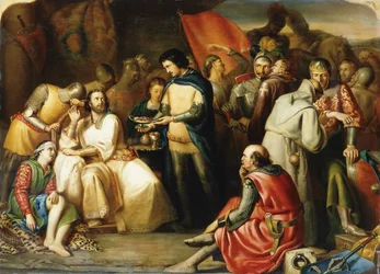 Escena en la tienda de Eduardo el Príncipe Negro después de la Batalla de Poitiers