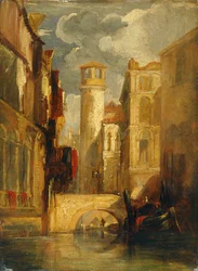 Escena veneciana (óleo sobre tabla)