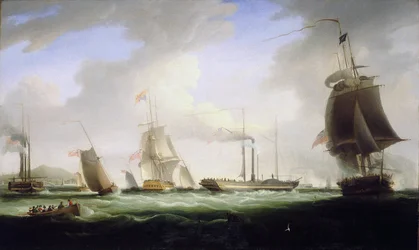 El rey Jorge IV de Inglaterra (1762-1830) embarca en el "Lightning", el primer barco de vapor del servicio postal, con destino a Dublín (Irlanda), el 12 de agosto.