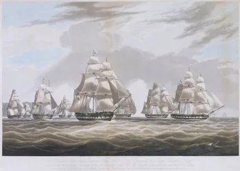 El buque "Inglis" de la Compañía de las Indias Orientales zarpando de Santa Elena, en julio de 1830.