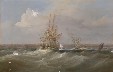 El clíper de opio "Sylph" salvado por el balandro "Clive", c.1835 (pintura al óleo)