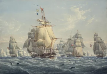 Un escuadrón británico a toda vela con marsopas