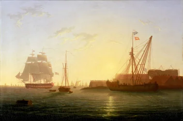 La llegada del HMS "Clyde" a Sheerness, Inglaterra, en la mañana del 30 de mayo de 1797, tras escapar en plena noche de los amotinados del "Nore", liderados por Richard Parker (1867-1897).
