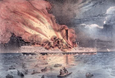 El incendio del barco de vapor Lexington en Long Island Sound, 13 de enero de 1840