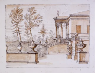 Chiswick, vista de la Villa desde el lado de la estatua de Inigo Jones