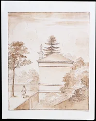 Chiswick, vista del lado de la Casa de los Ciervos tomada desde el terraplén interior del ha-ha del recinto de los ciervos y con un vistazo a la Columna Dórica