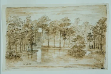 Diseño para el jardín acuático en el bosque, visto a la luz de la luna