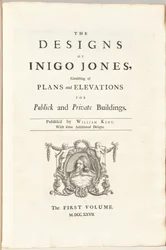 Los diseños de Inigo Jones consistentes en planos y elevaciones para edificios públicos y privados. Publicado por William Kent, con algunos diseños adicionales. El primer [segundo] volumen