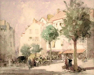 A Continental Town Square (acuarela sobre lápiz sobre papel)