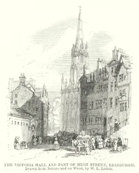 El Salón Victoria y Parte de High Street, Edimburgo (grabado)