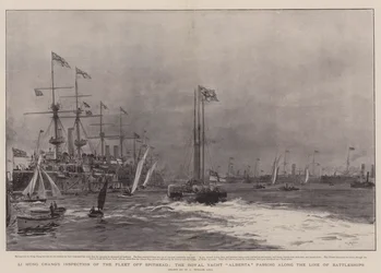 Inspección de la Flota de Li Hung Chang en Spithead, el Yate Real Alberta pasando a lo largo de la Línea de Buques de Guerra