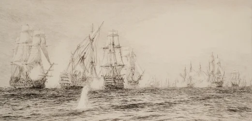 Barcos de cuatro mástiles, que se enfrentan en la batalla