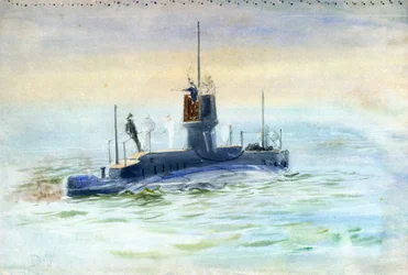 Submarino D7, principios del siglo XX (acuarela, grafito)